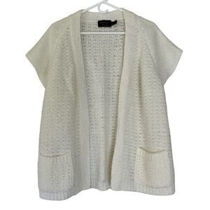 Vintage Bonnie Lee short sleeve open knit cardigan sweater 60s 70s cottagecore M